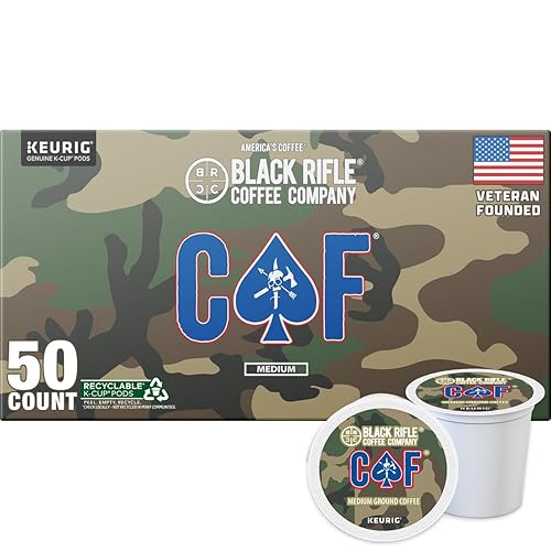 Black Rifle Coffee Company CAF, 50 Count, Medium Roast K Cups - Single Serve K Cups Coffee Pods - Kcup Pods Compatible with Keurig 1.0 & 2.0 - Made