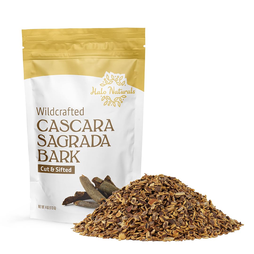 Halo Naturals Cascara Sagrada Bark Wildcrafted Cut & Sifted, 4 Ounces Resealable Pouch| Packaged in The USA