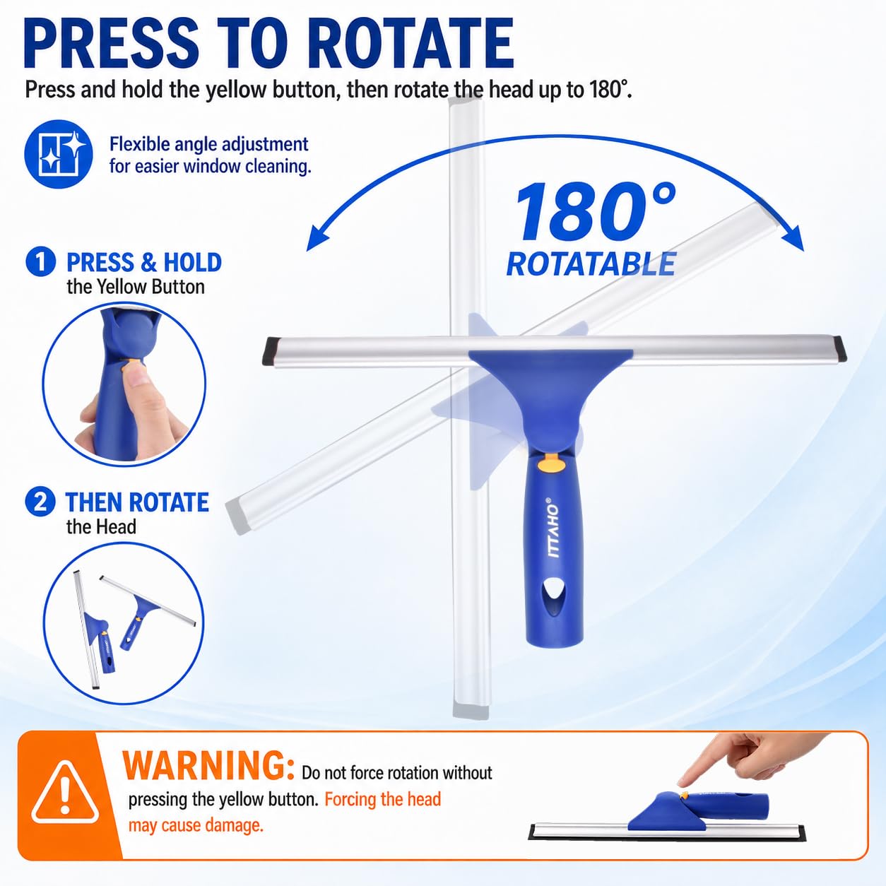 ITTAHO Squeegee and Microfiber Scrubber Combo for Window,Car Windshield,Shower Glass Door Cleaning-Swivel Style(Extension Pole Sold Separately)