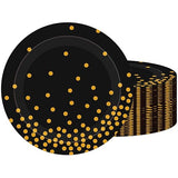 Black and Gold Plates,60Pcs 7Inch Black Disposable Plates,Party Disposable Tableware Kit,Gold Foil Polka Dots Dessert Plate,for Graduation