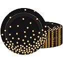 Black and Gold Plates,60Pcs 7Inch Black Disposable Plates,Party Disposable Tableware Kit,Gold Foil Polka Dots Dessert Plate,for Graduation