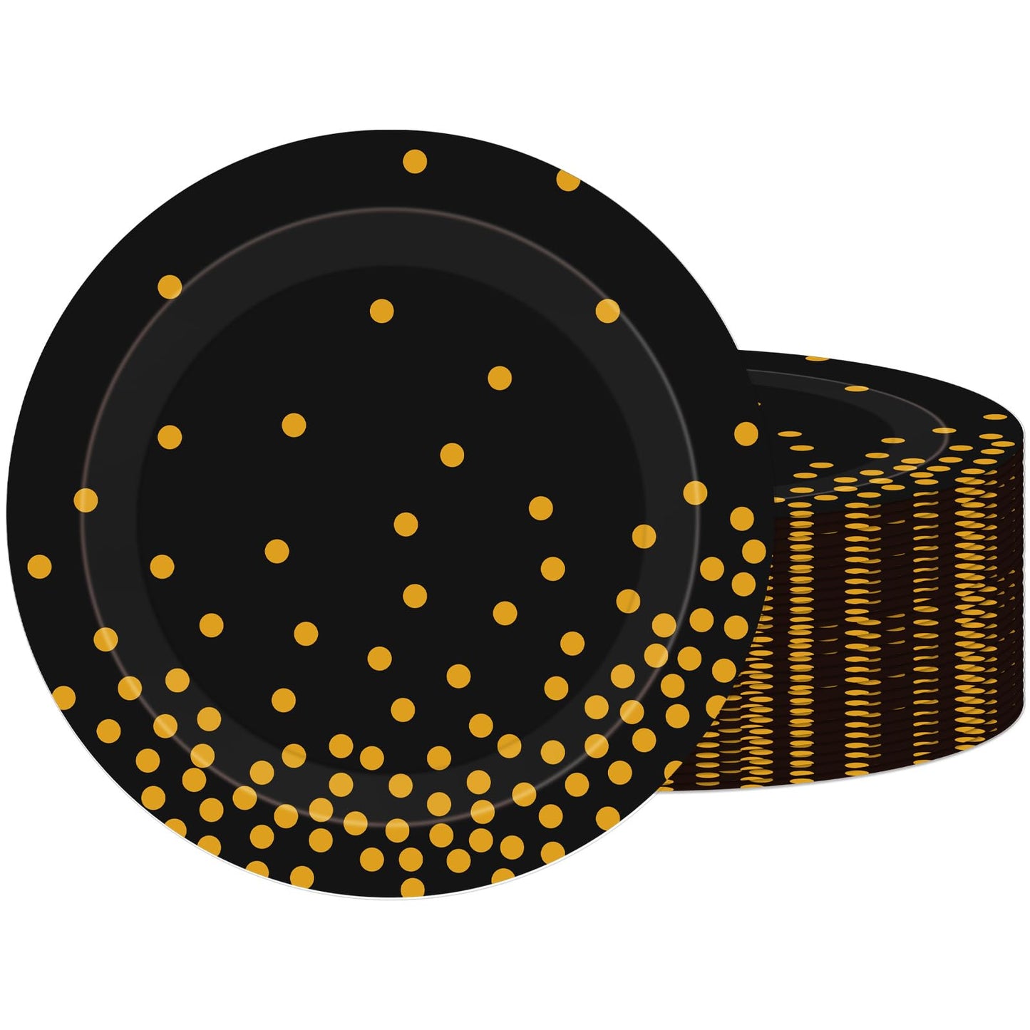 Black and Gold Plates,60Pcs 7Inch Black Disposable Plates,Party Disposable Tableware Kit,Gold Foil Polka Dots Dessert Plate,for Graduation