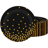 Black and Gold Plates,60Pcs 7Inch Black Disposable Plates,Party Disposable Tableware Kit,Gold Foil Polka Dots Dessert Plate,for Graduation