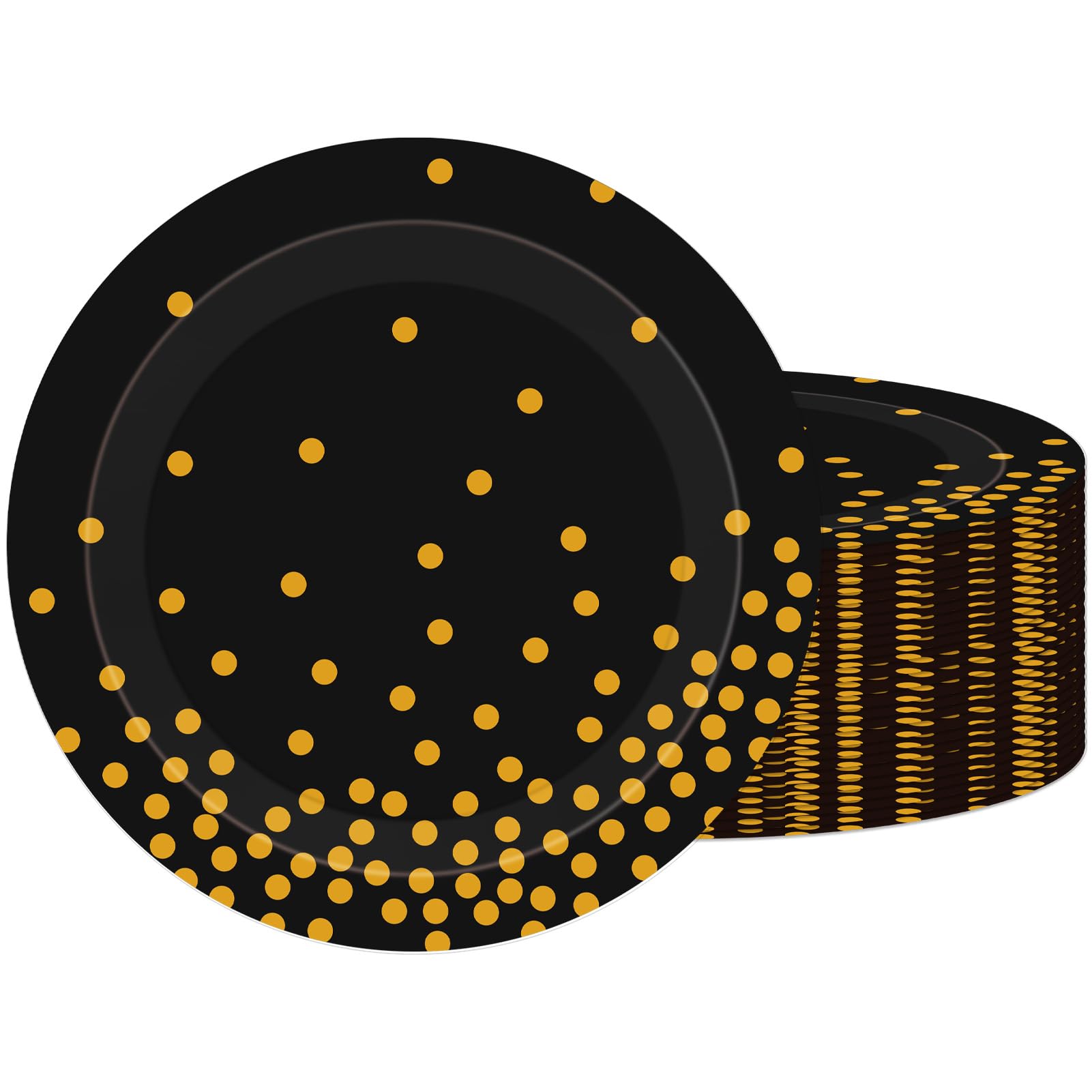Black and Gold Plates,60Pcs 7Inch Black Disposable Plates,Party Disposable Tableware Kit,Gold Foil Polka Dots Dessert Plate,for Graduation