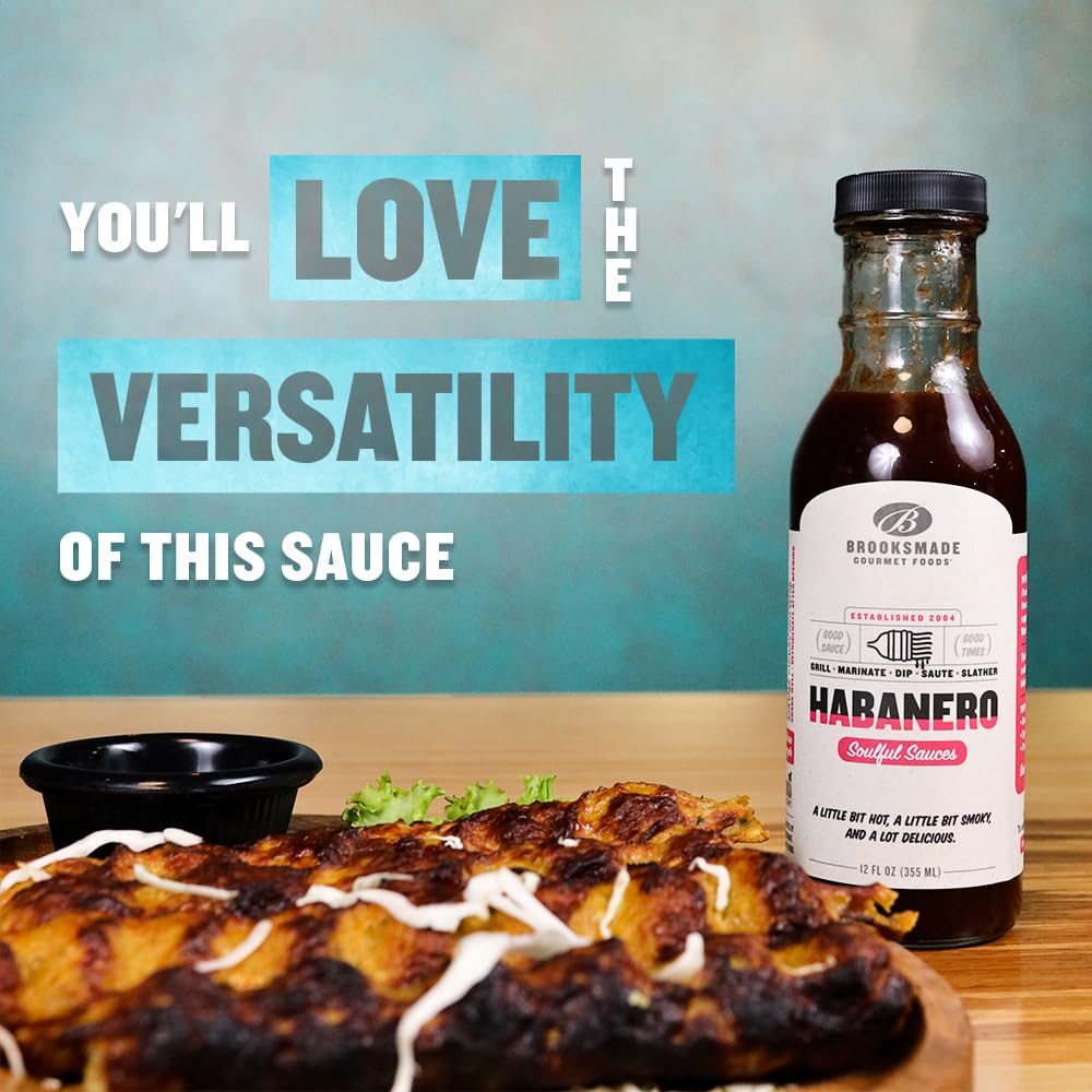 Brooksmade Gourmet Foods Soulful Sauces, Habanero Hot BBQ Sauce Gluten Free, No High Fructose Corn Syrup, 12 oz Ribs Chicken Wings Beef Burgers. Use
