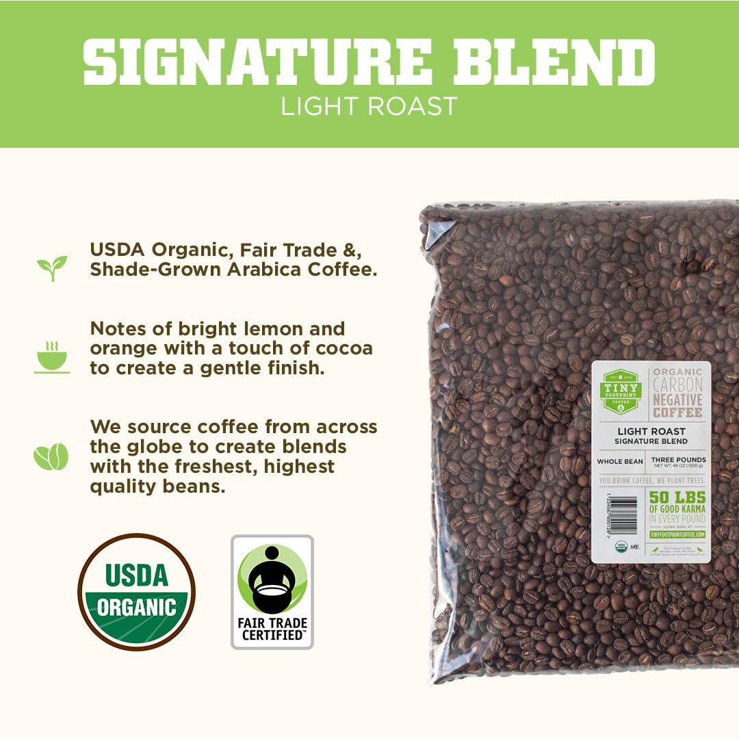 Tiny Footprint Coffee Organic Signature Blend Light Roast - Whole Bean Coffee, USDA Organic & Carbon Negative - You Drink Coffee, We Plant Trees, 3