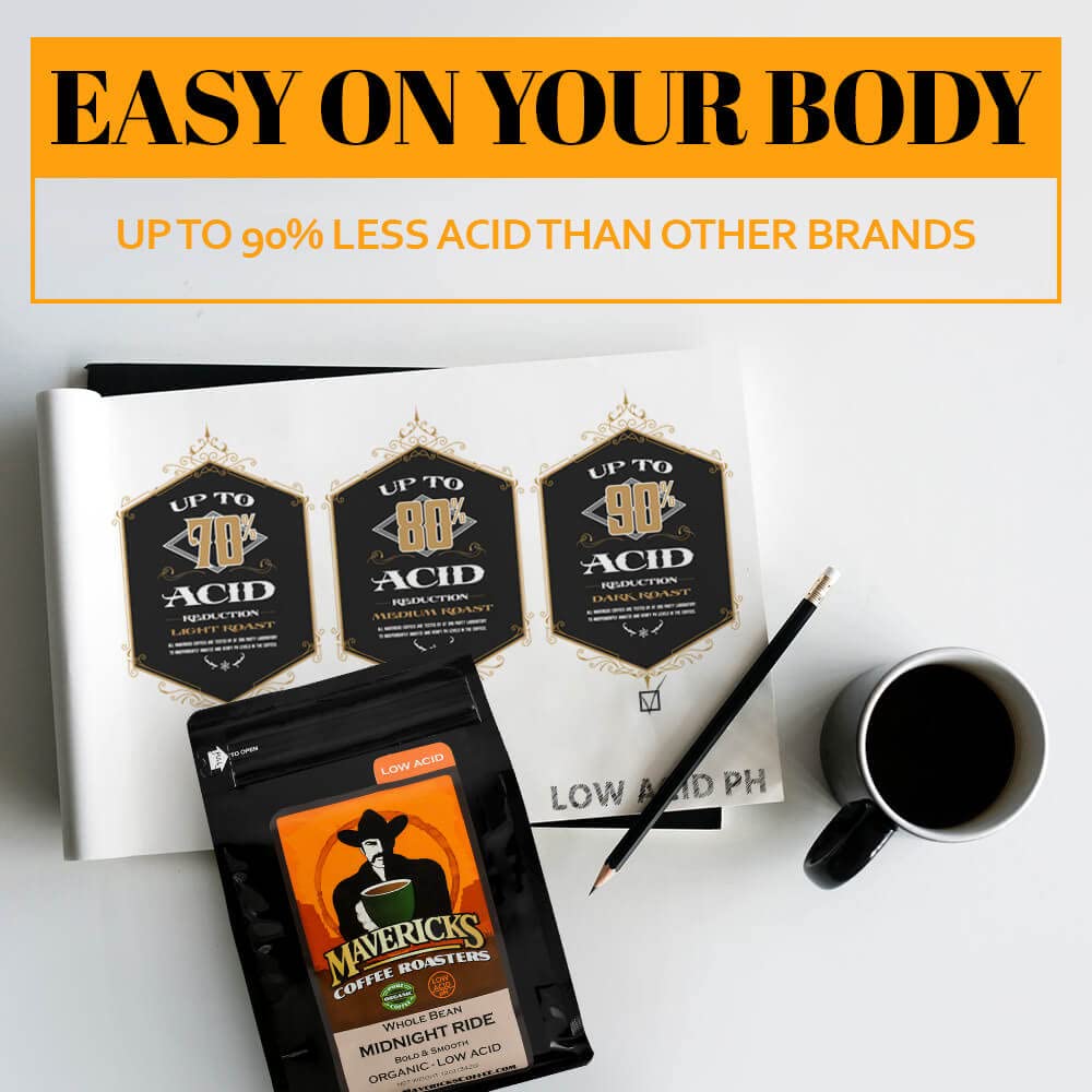 Dark French Low Acid Coffee (Whole Bean) - 100% Organic Ingredients - Up to 90% Less Acid
