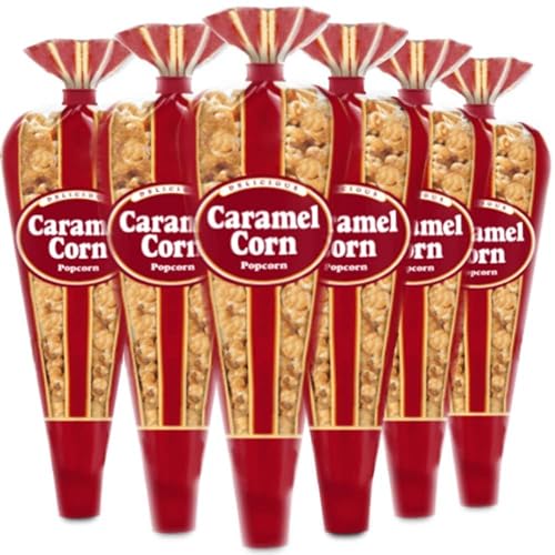 Gourmet Popcorn - 6 Caramel Corn Mini Cones - Small Storage Space Friendly & Great Stocking Stuffers and Exclusive Inspirational Sticker! 13.2oz total