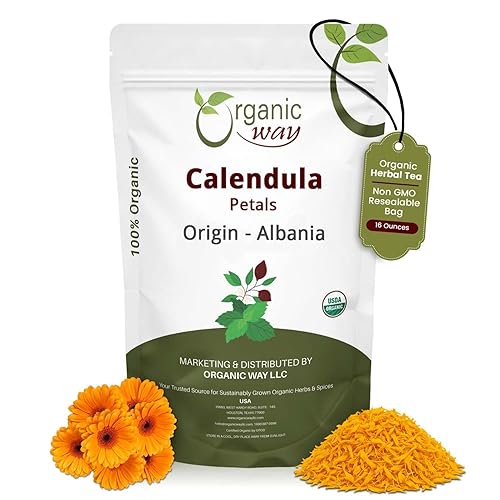 Organic Way Dried Calendula Petals | Herbal Tea (Calendula officinalis) - European Wild-Harvest | Organic & Kosher Certified | USDA Certified | Origin