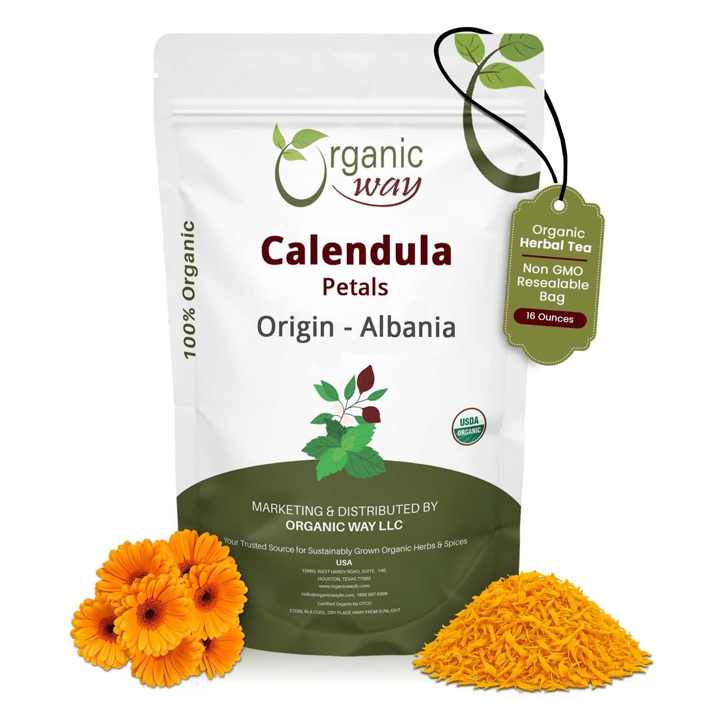 Organic Way Dried Calendula Petals | Herbal Tea (Calendula officinalis) - European Wild-Harvest | Organic & Kosher Certified | USDA Certified | Origin