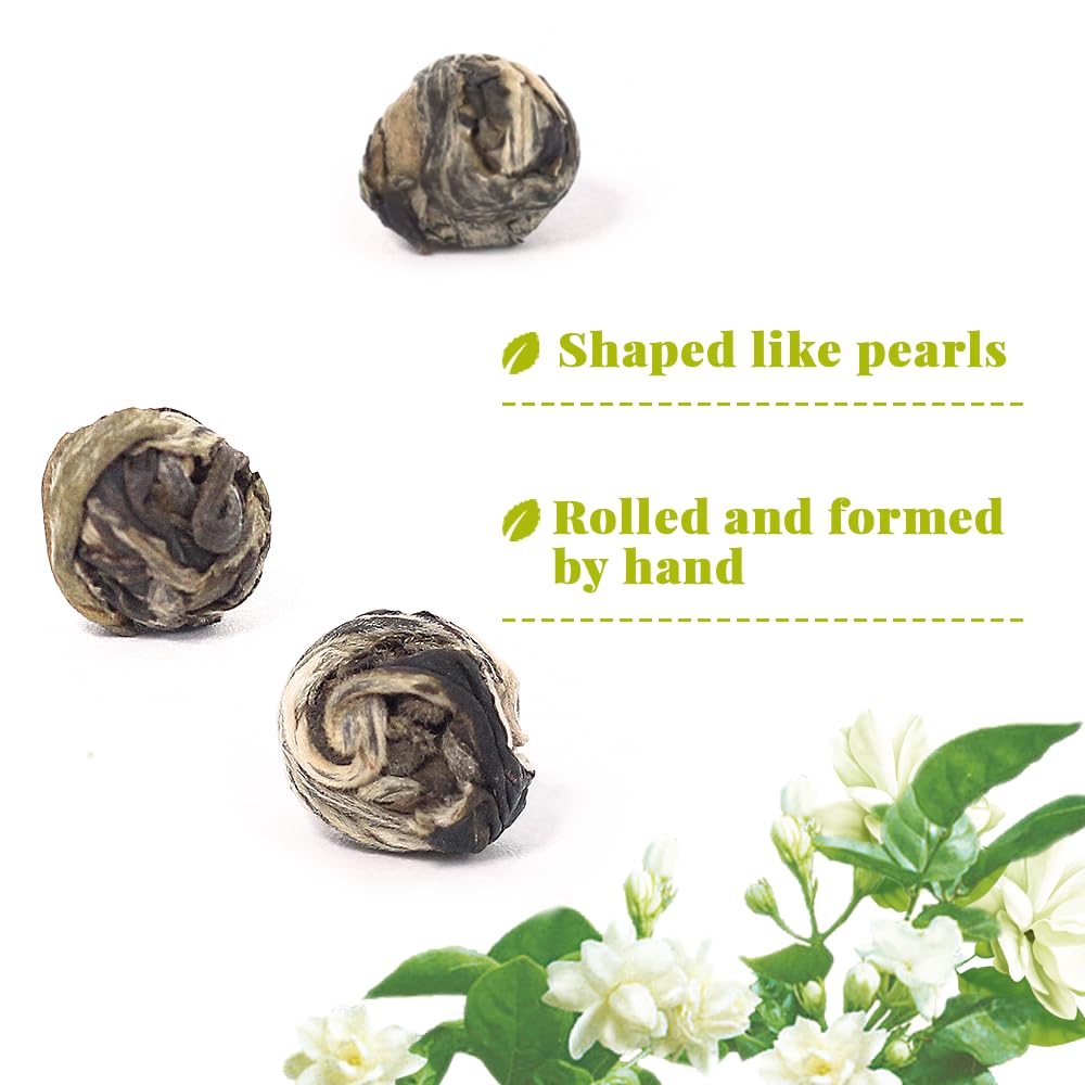 LWXLJMJZC?100g/3.53oz Jasmine Dragon Pearls Loose Leaf Green Tea with Pleasant Jamsine Aroma-Jasmine Tea Suitable For Both Hot And Cold
