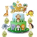 6Pcs Jungle Animal Happy Birthday Cake Toppers Elephant Giraffe Hedgehog Lion Monkey Cake Decorations Animals Party Baby Showers Birthday Party