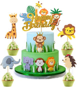 6Pcs Jungle Animal Happy Birthday Cake Toppers Elephant Giraffe Hedgehog Lion Monkey Cake Decorations Animals Party Baby Showers Birthday Party
