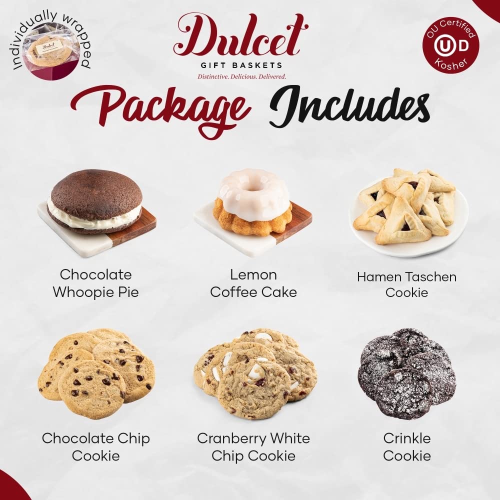 Dulcet Gift Baskets Happy Holiday Tasteful Treats Tin Gift Basket Filled with Gourmet Bakery Goods Ideal Gift Idea for, Wife, Girlfriend, Mom