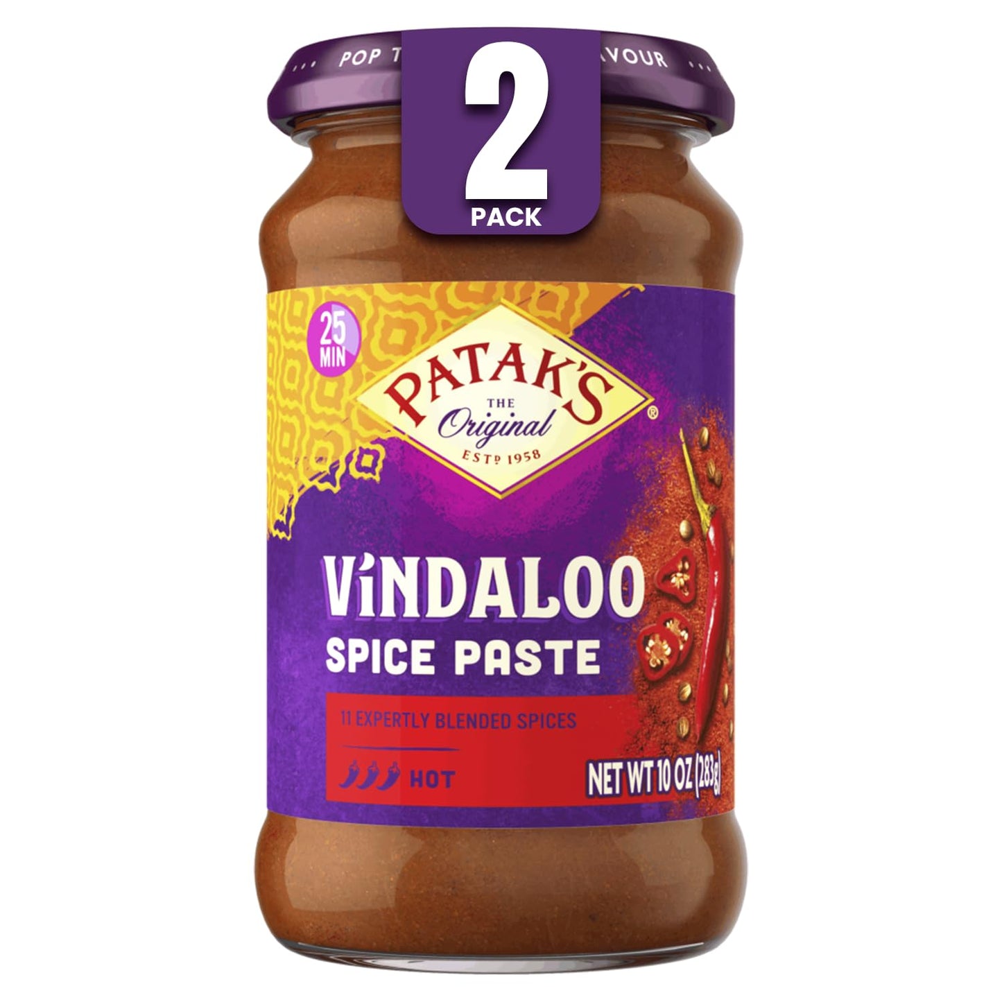 Patak's Vindaloo Spice Paste, Hot Indian Curry with 11 Expertly Blended Spices, Gluten-Free & Vegan, Flavorful Base for Chicken, Seafood, Vegetables