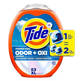 Tide Odor Defense + Oxi Laundry Detergent Pacs, Original Scent, 63 Count, Advanced Odor + Stain Fighter