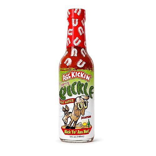 ASS KICKIN’ Spicy Pickle Hot Sauce (5 oz) - Zesty Jalapeño Pickle Blend - Medium Heat Gourmet Hot Sauce for Wings, Burgers & Sandwiches