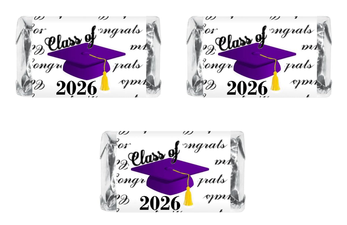 60 Graduation Cap Party Class of 2026 Miniatures Candy Bar Wrapper, (Set of 60) Mini Candy Chocolate Bar Stickers, Congrats Grad Labels, Candy Not