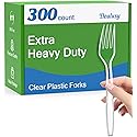 Dealusy 300 Count Extra Heavy Duty Clear Plastic Forks Disposable, BPA-Free, Heat Resistant, Solid and Durable Disposable Forks Bulk, Premium Plastic