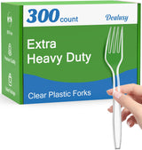 Dealusy 300 Count Extra Heavy Duty Clear Plastic Forks Disposable, BPA-Free, Heat Resistant, Solid and Durable Disposable Forks Bulk, Premium Plastic