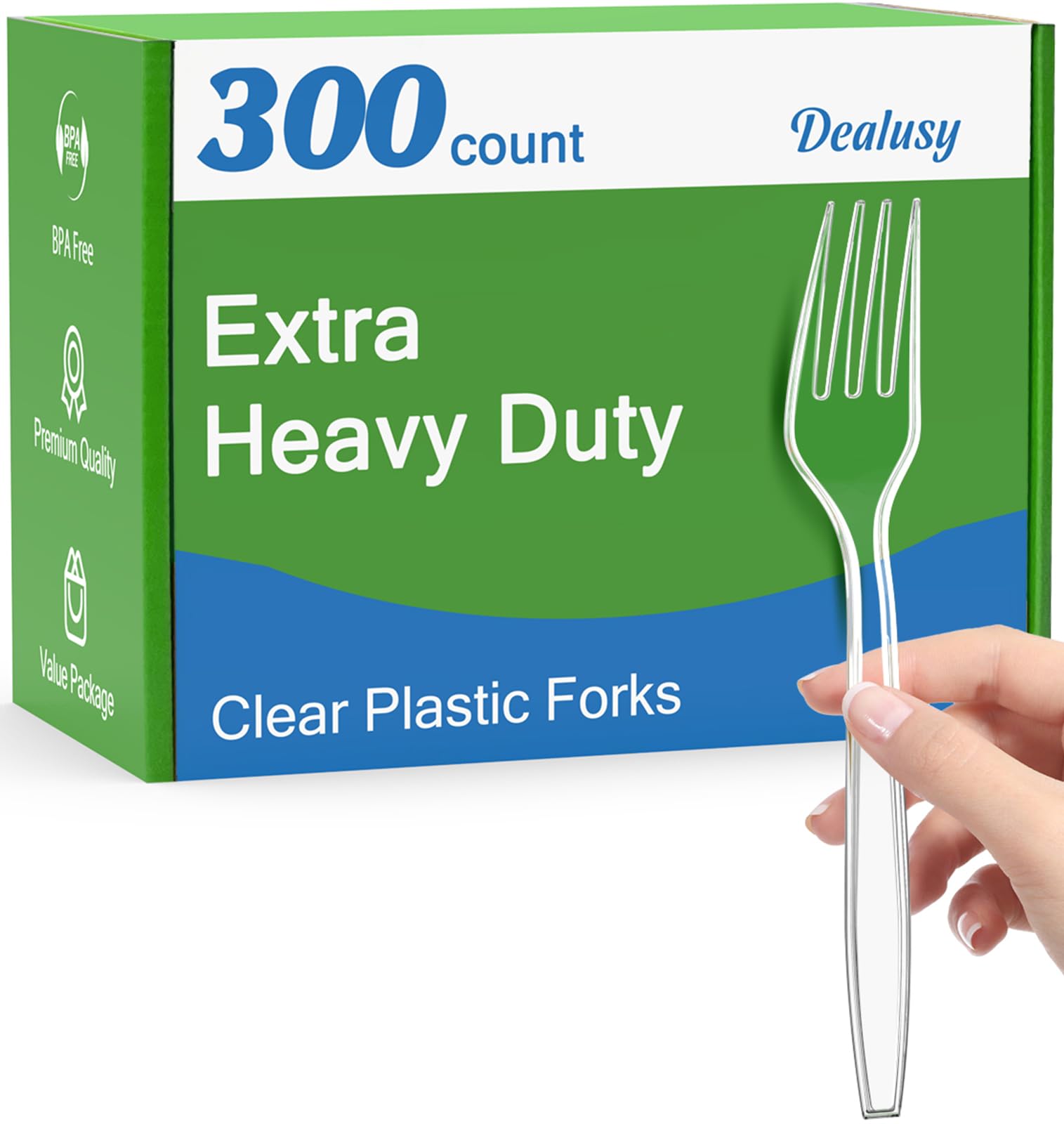 Dealusy 300 Count Extra Heavy Duty Clear Plastic Forks Disposable, BPA-Free, Heat Resistant, Solid and Durable Disposable Forks Bulk, Premium Plastic