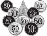 50th Birthday Candy Stickers, Black Print on Silver Foil, 180 Count
