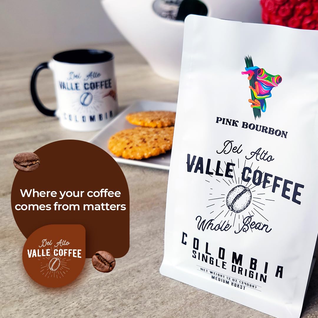 Del Alto Valle Coffee, Pink Bourbon, Colombia Single Origin, Whole Bean, Medium Roast, 12 oz (Pink Bourbon)