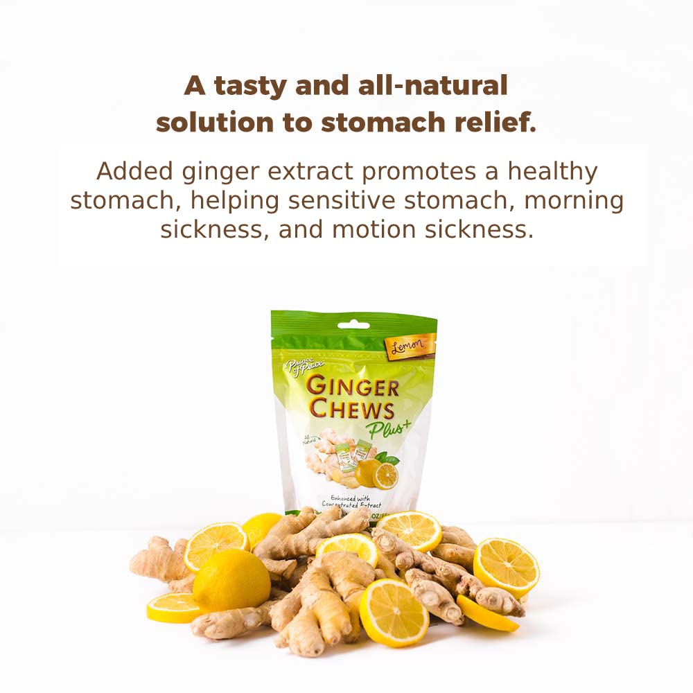 Prince of Peace Ginger Chew Plus+ with Lemon, 3 oz. Bag - Digestive Aid, Relief, Healthy Candy, Stomach Aid