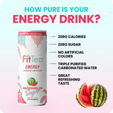 FitTea Healthy Energy Drink 12 Fl Oz - Watermelon Sugar Sparkling Refresher (12 Pack) Zero Calories Natural Green Tea Energy Drinks Sugar Free