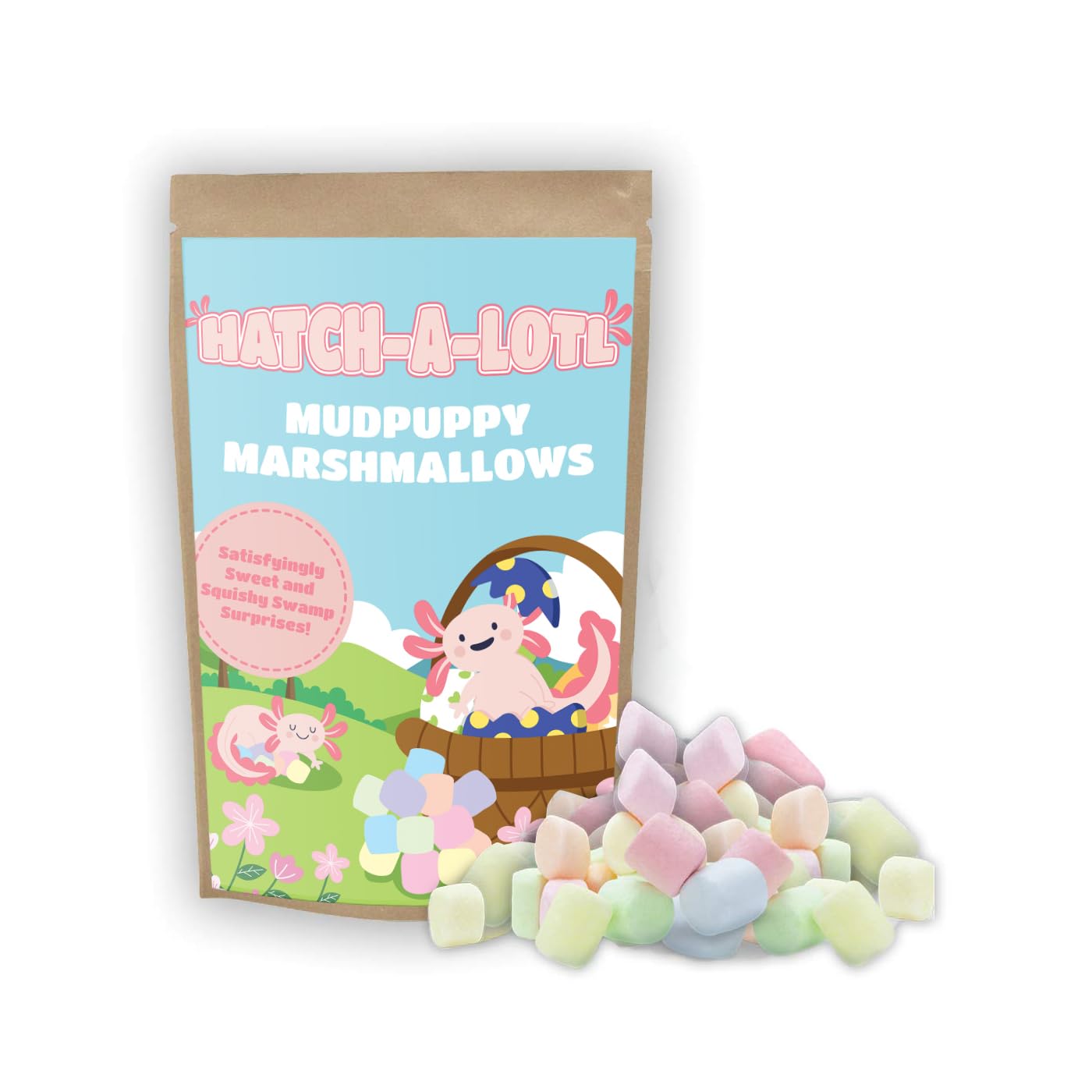Hatch-a-Lotl Marshmallows Funny Axolotl Lovers Gift for Women Cute Party Favor Office Gift Exchange Idea Pastel Mini Mallows