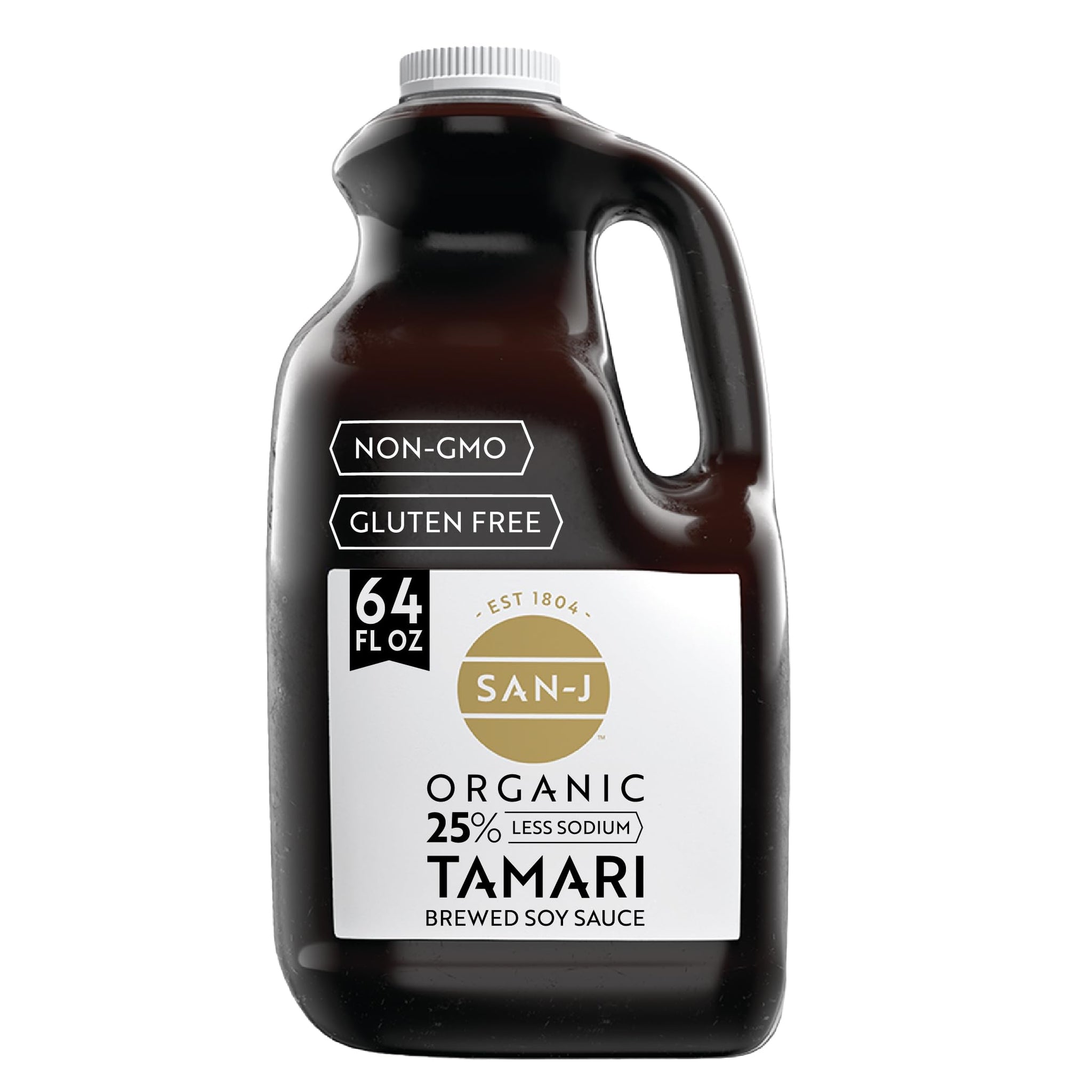 San-J - Organic Gluten Free Tamari Soy Sauce with 25% Less Sodium - Specially Brewed - Made with 100% Whole Soy - 64 oz. Bottle