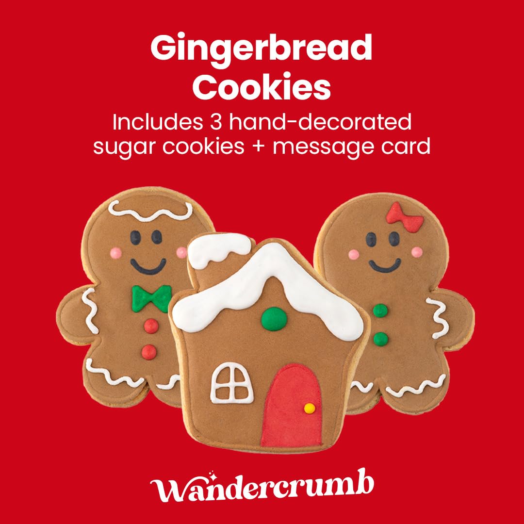 WANDERCRUMB | Gingerbread Cookies Gift Set | Hand-Decorated Christmas Cookies for Kids & Adults - 3 Pack Individually Wrapped | Christmas Cookie