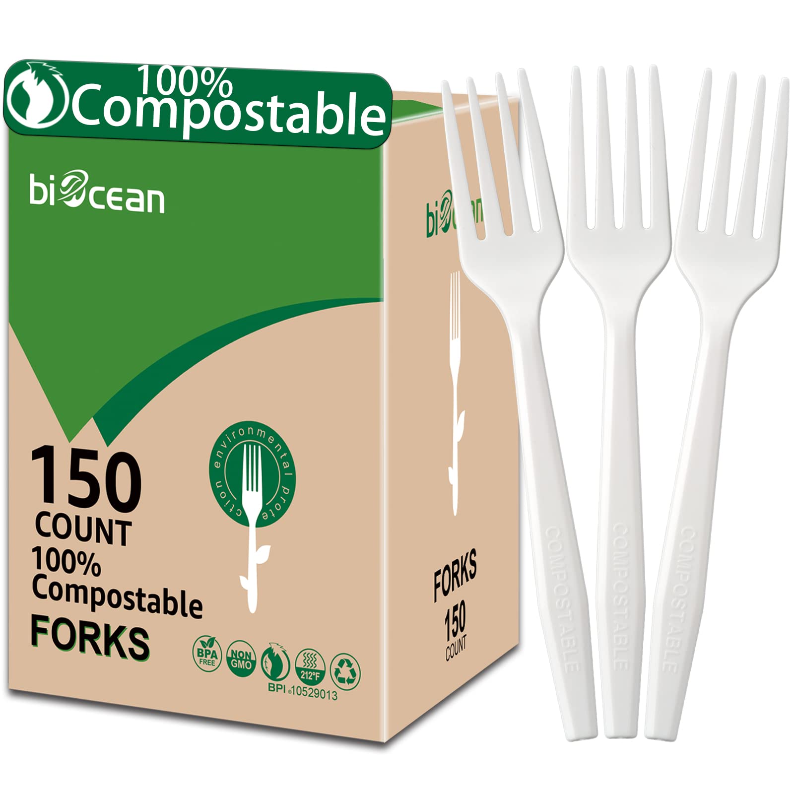 BIOCEAN 100% Compostable No Plastic Knives Forks Spoons Utensils, The Heavyweight Heavy Duty Flatware is Eco Friendly Products for Lounge Party