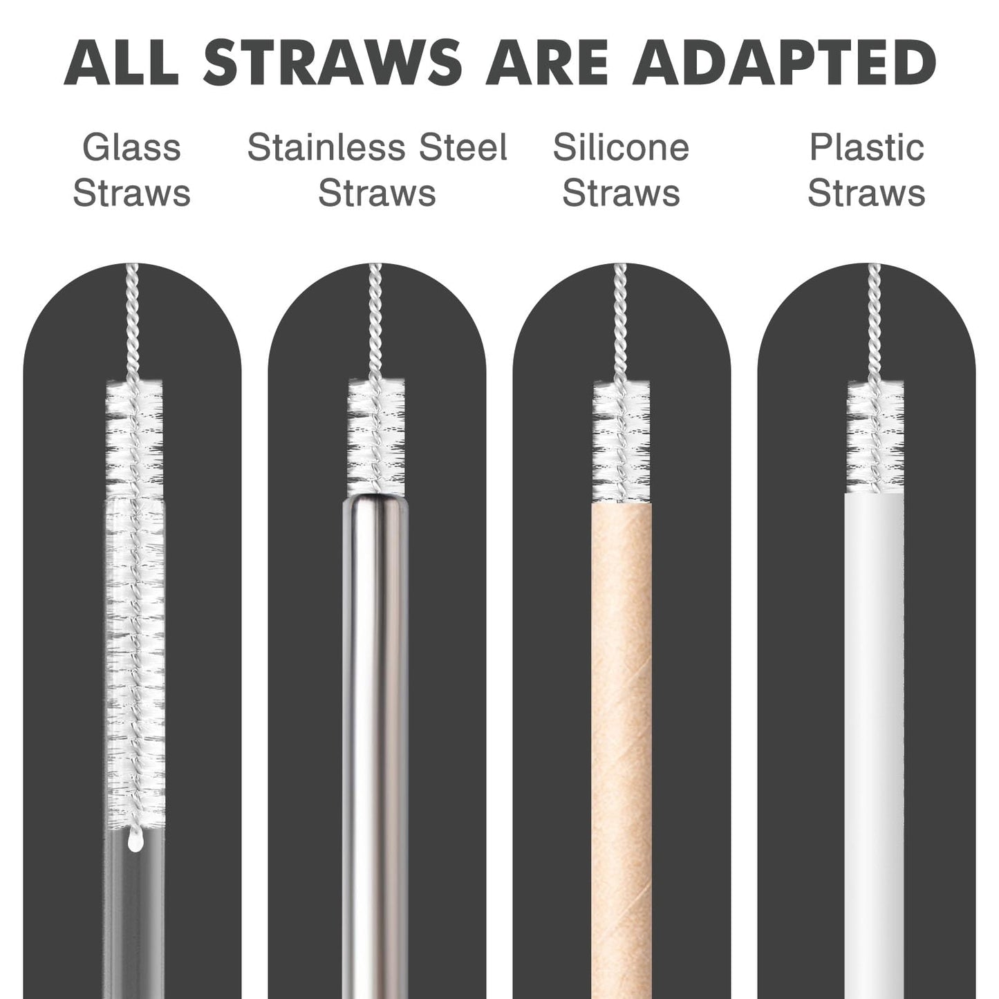 Straw Cleaner Brush, Reusable Metal Handles Straw Cleaning Brush Extra Long for Mug 40, 30, 20 oz, 10mm 15mm Wide for Sippy Cup, Water Bottle