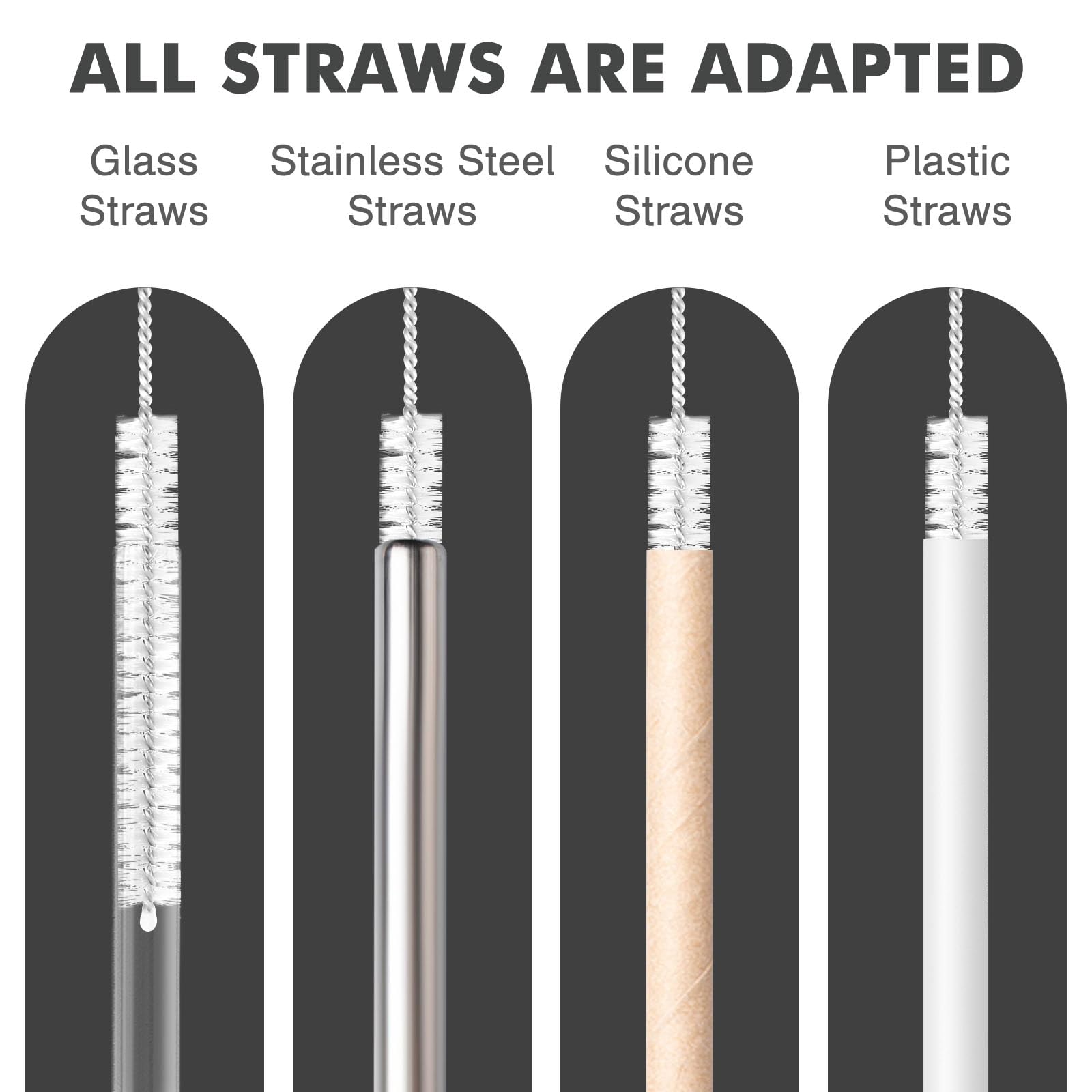 Straw Cleaner Brush, Reusable Metal Handles Straw Cleaning Brush Extra Long for Mug 40, 30, 20 oz, 10mm 15mm Wide for Sippy Cup, Water Bottle