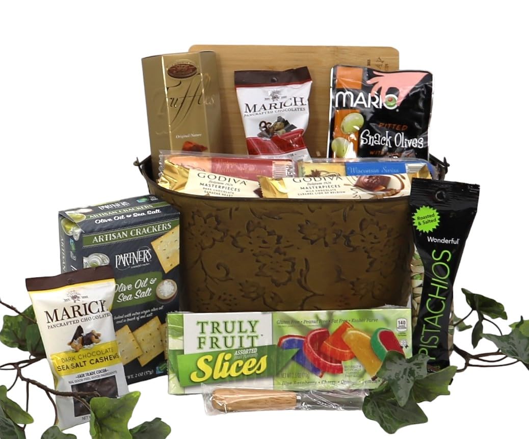 Gift Basket Village - Deluxe Kosher Gourmet Gift Basket: Cutting Board, Chocolates, Nuts, Cheese, and More, Perfect for Any Occasion, Handcrafted in