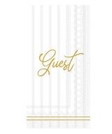 Boston International Monogrammed Disposable Dinner Napkins 3-Ply Paper Guest Hand Towels, 8.25" x 4.5", Striped Cream with Gold Guest, 16-Count