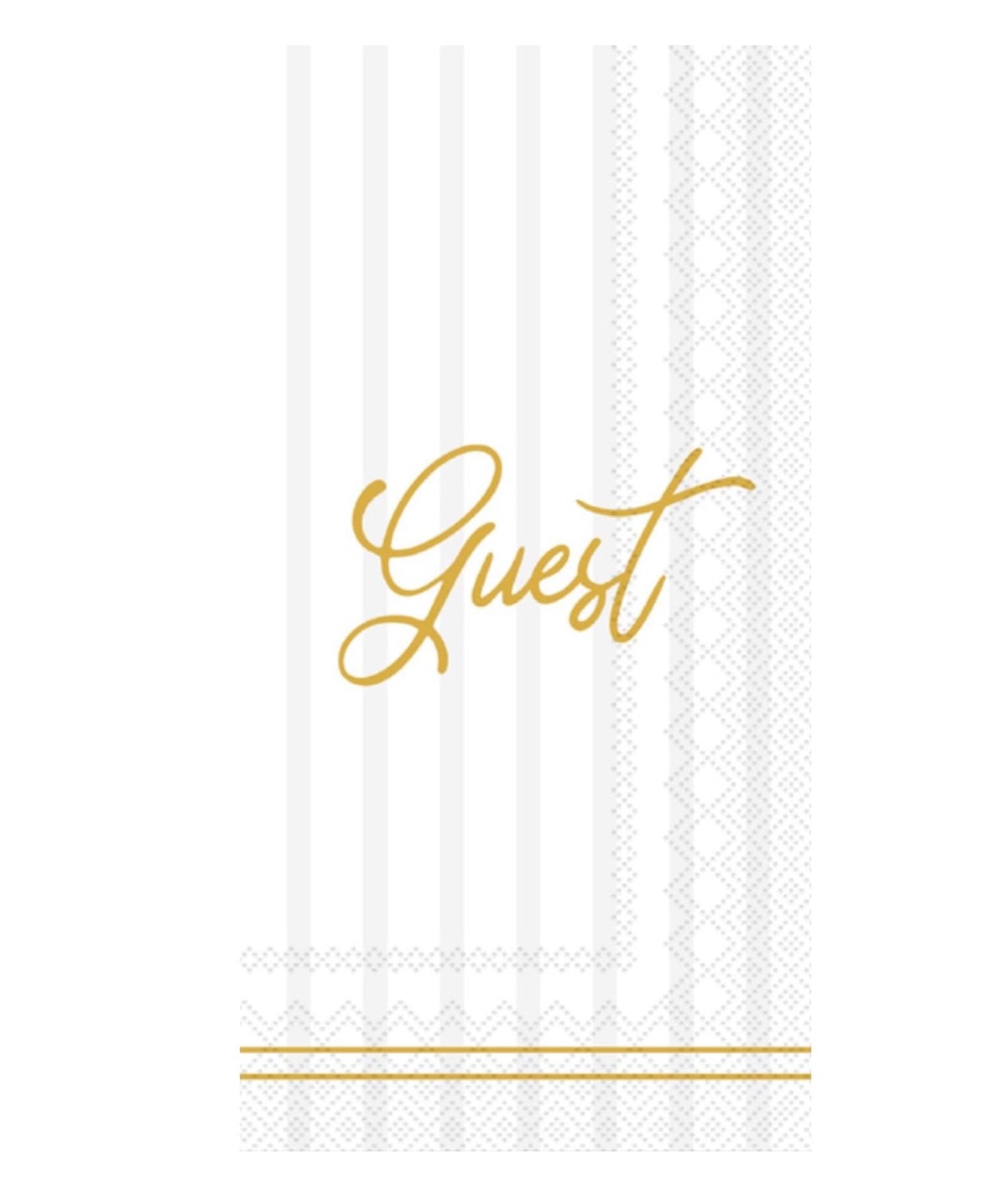 Boston International Monogrammed Disposable Dinner Napkins 3-Ply Paper Guest Hand Towels, 8.25" x 4.5", Striped Cream with Gold Guest, 16-Count