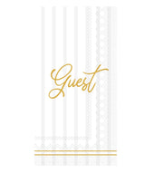 Boston International Monogrammed Disposable Dinner Napkins 3-Ply Paper Guest Hand Towels, 8.25" x 4.5", Striped Cream with Gold Guest, 16-Count