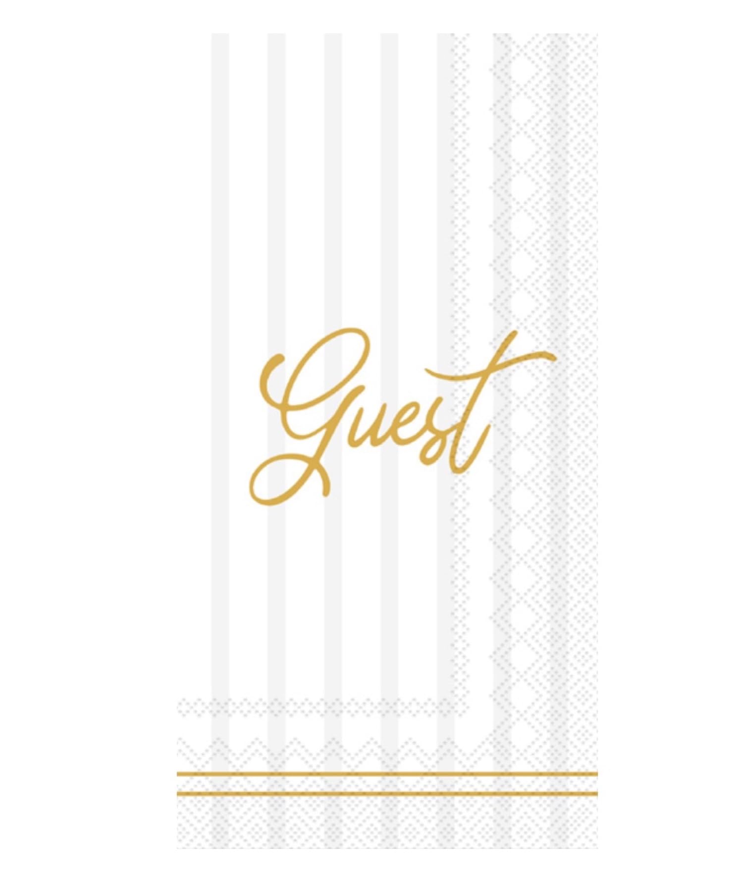 Boston International Monogrammed Disposable Dinner Napkins 3-Ply Paper Guest Hand Towels, 8.25" x 4.5", Striped Cream with Gold Guest, 16-Count