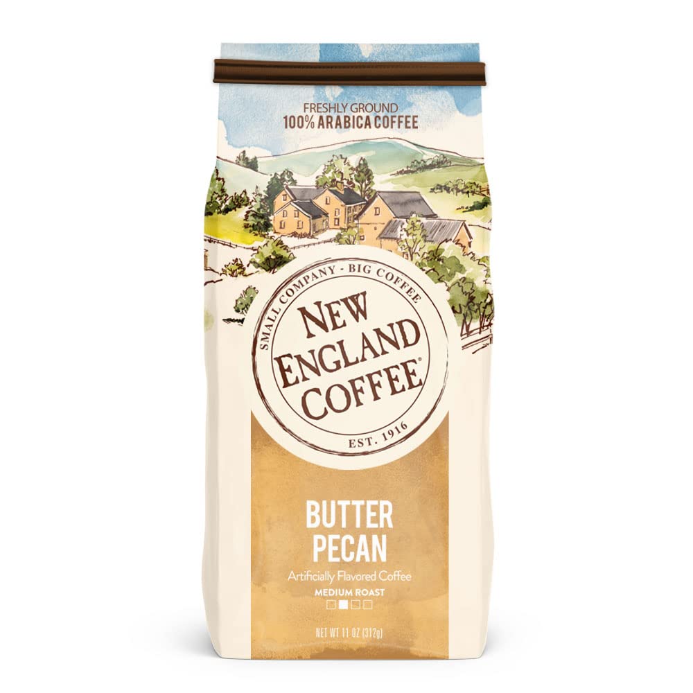 New England Coffee Variety Pack - Butter Pecan/Blueberry Cobbler/Hazelnut Creme, 11oz Bag (Pack of 3)