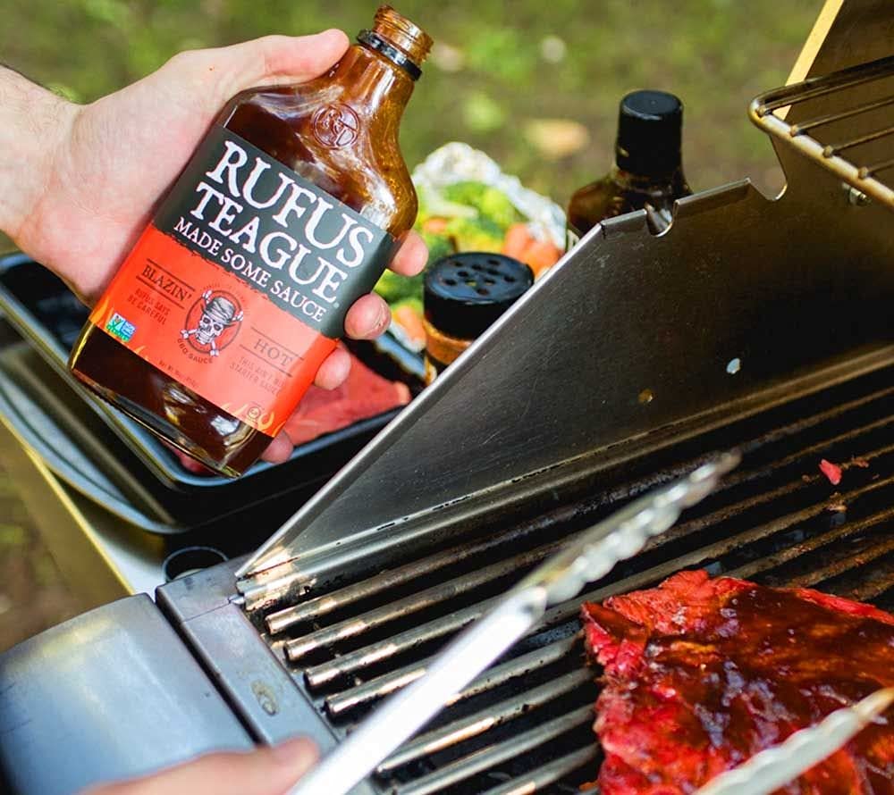 Rufus Teague BBQ Sauce 16oz Flask Shaped Bottle (Pack of 3) Choose Flavor Below (Blazin' Hot)