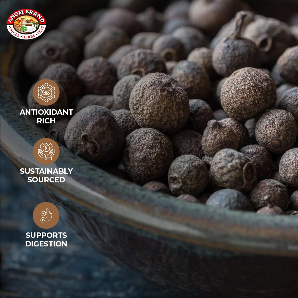 Angel Brand Allspice Berries Whole 1.5 oz Bottle - Jamaican Allspice Seeds with Aromatic Richness - Perfect for Cooking, Savory Dishes, Pickling