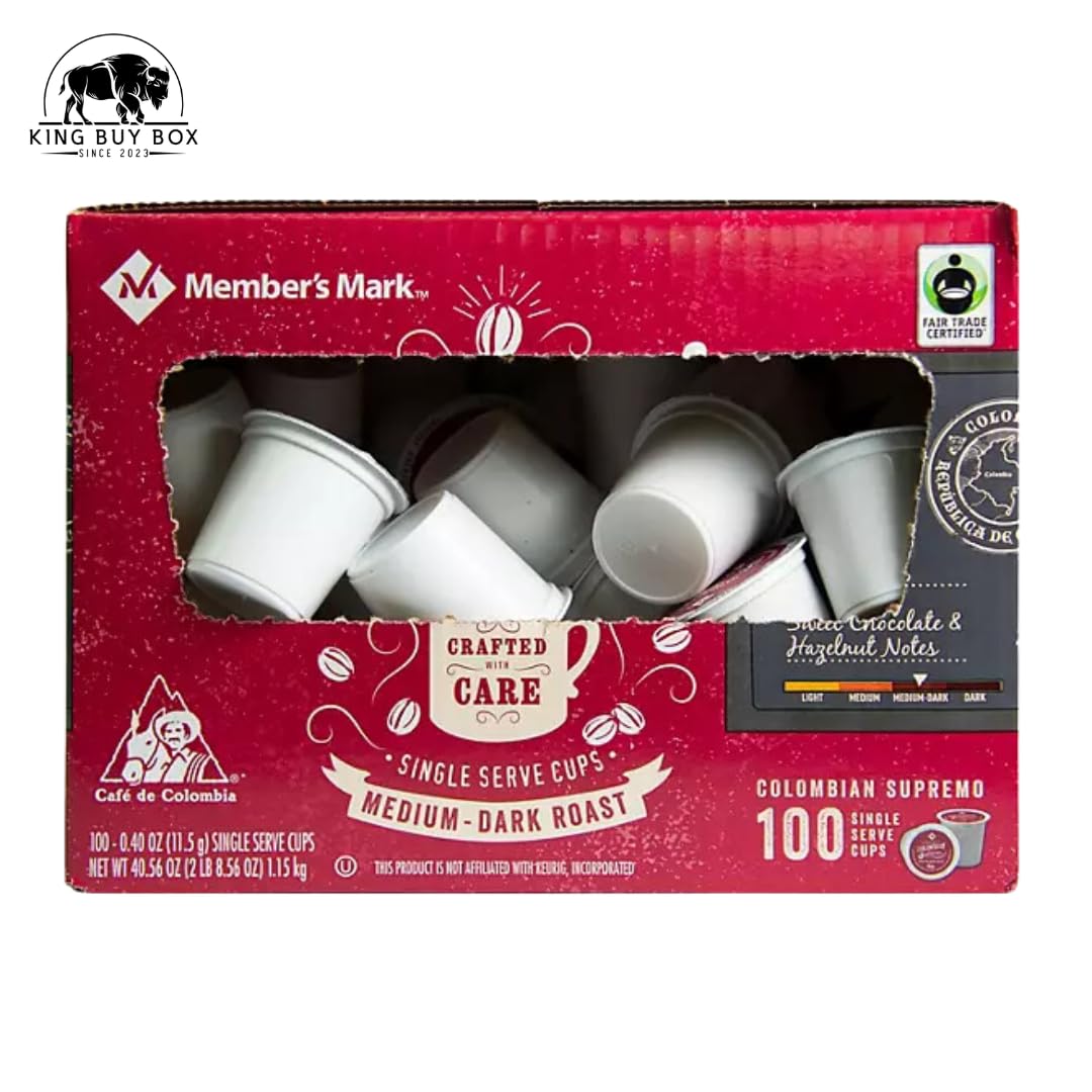 KING BUY BOX 1 PCS cup Bundle with Colombian Supremo Medium-Dark Roast Coffee Pods, 100 ct. compatible with Members Mark