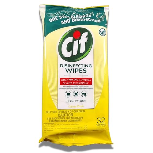 Fine Life Products Cif Multi Surface Disinfecting Hand Wet Citrus Wipes for All Hard Non Porous Surfaces, Remove 99 Percent of Diseases, 32 Count