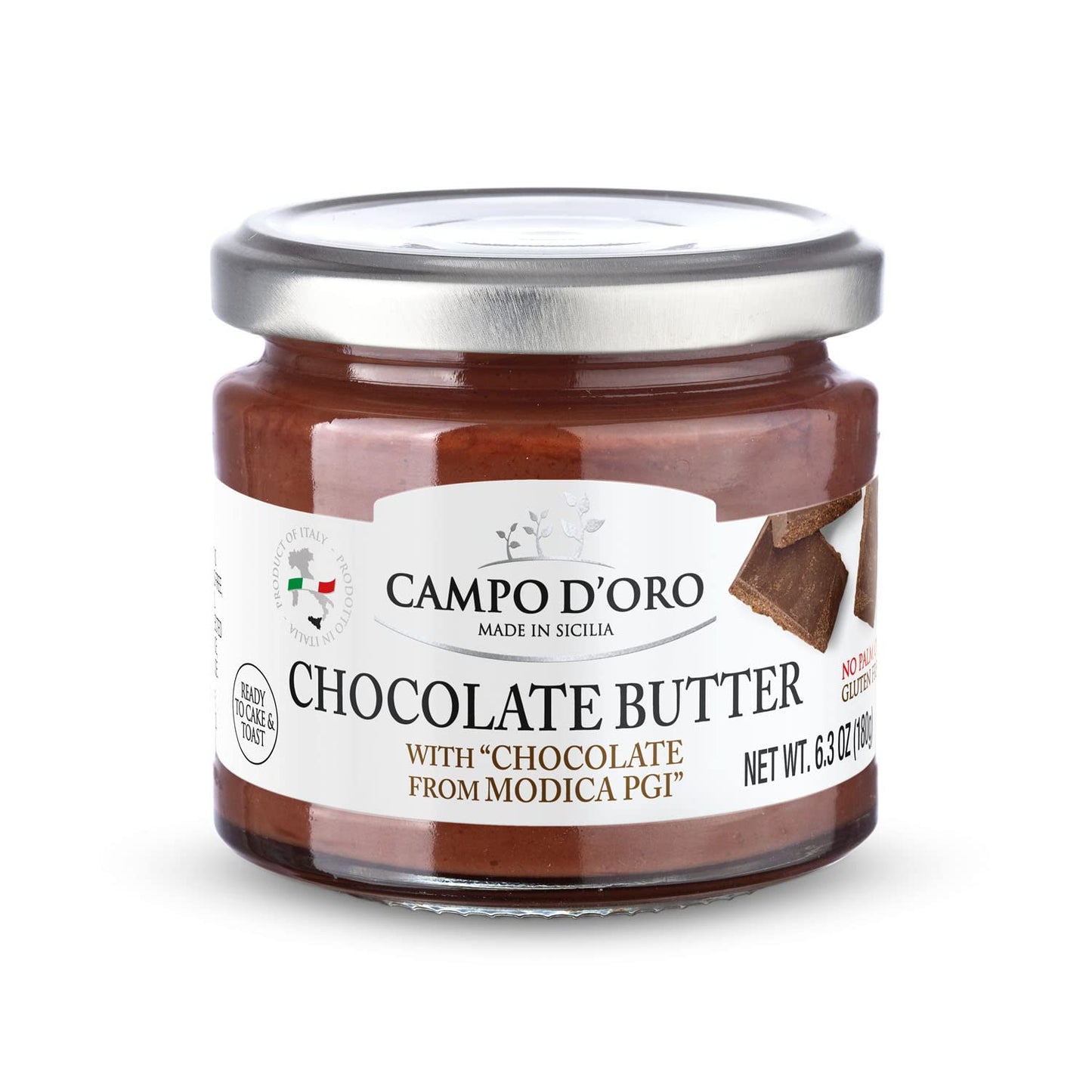 CAMPO D'ORO CHOCOLATE SPREAD 180 Gr. Dark chocolate sweet cream Modica PGI. Dark Chocolate spread with milk. Italian chocolate, chocolate butter