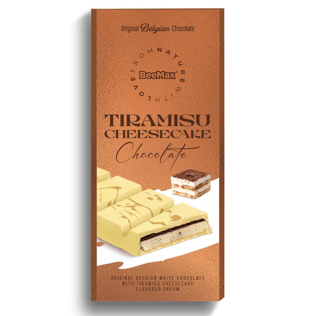 BeeMax Tiramisu Cheesecake Mini White Chocolate Bar, Original Belgian White Chocolate with Tiramisu Cheesecake-Flavored Cream, 3.36 oz (95 g)