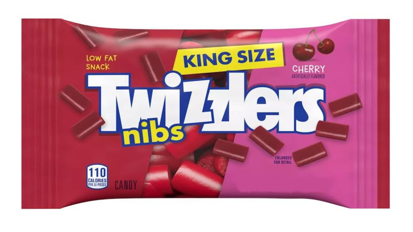 Twizzlers Cherry Nibs - Pack of 4 - Low Fat Snacks that Everyone is Sure to Love - King Size Delicious Cherry Gummy Candy