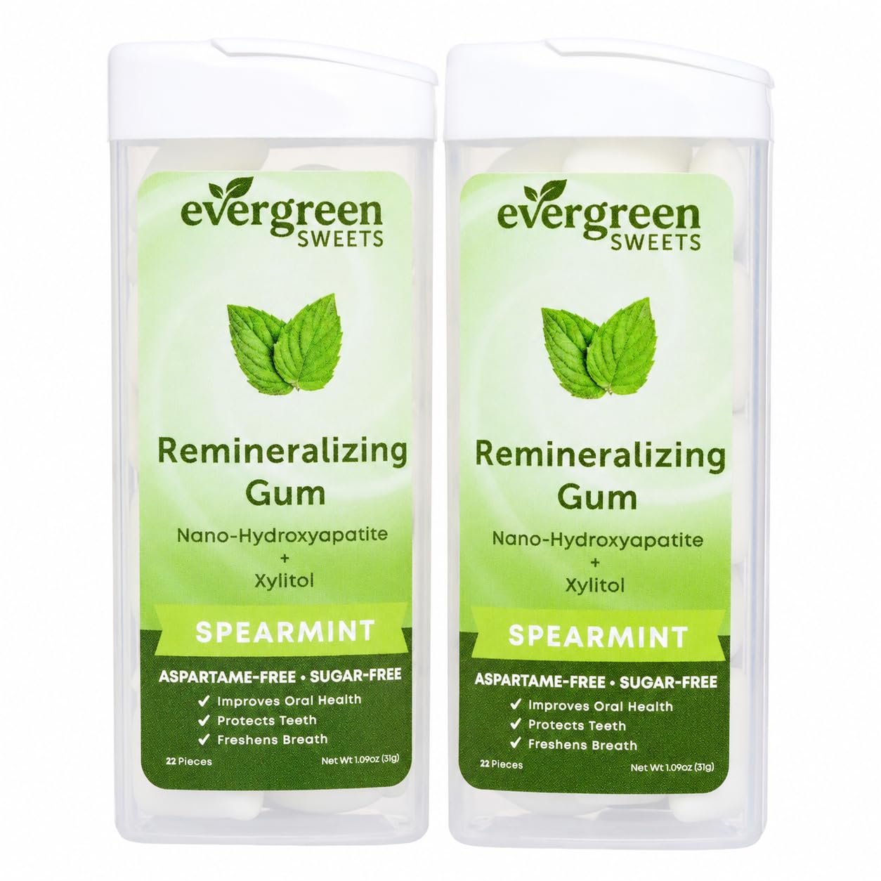 Evergreen Sweets Remineralizing Gum with Nano-Hydroxyapatite & Xylitol - Sugar-Free, Aspartame-Free Chewing Gum for Enamel Support & Fresh Breath