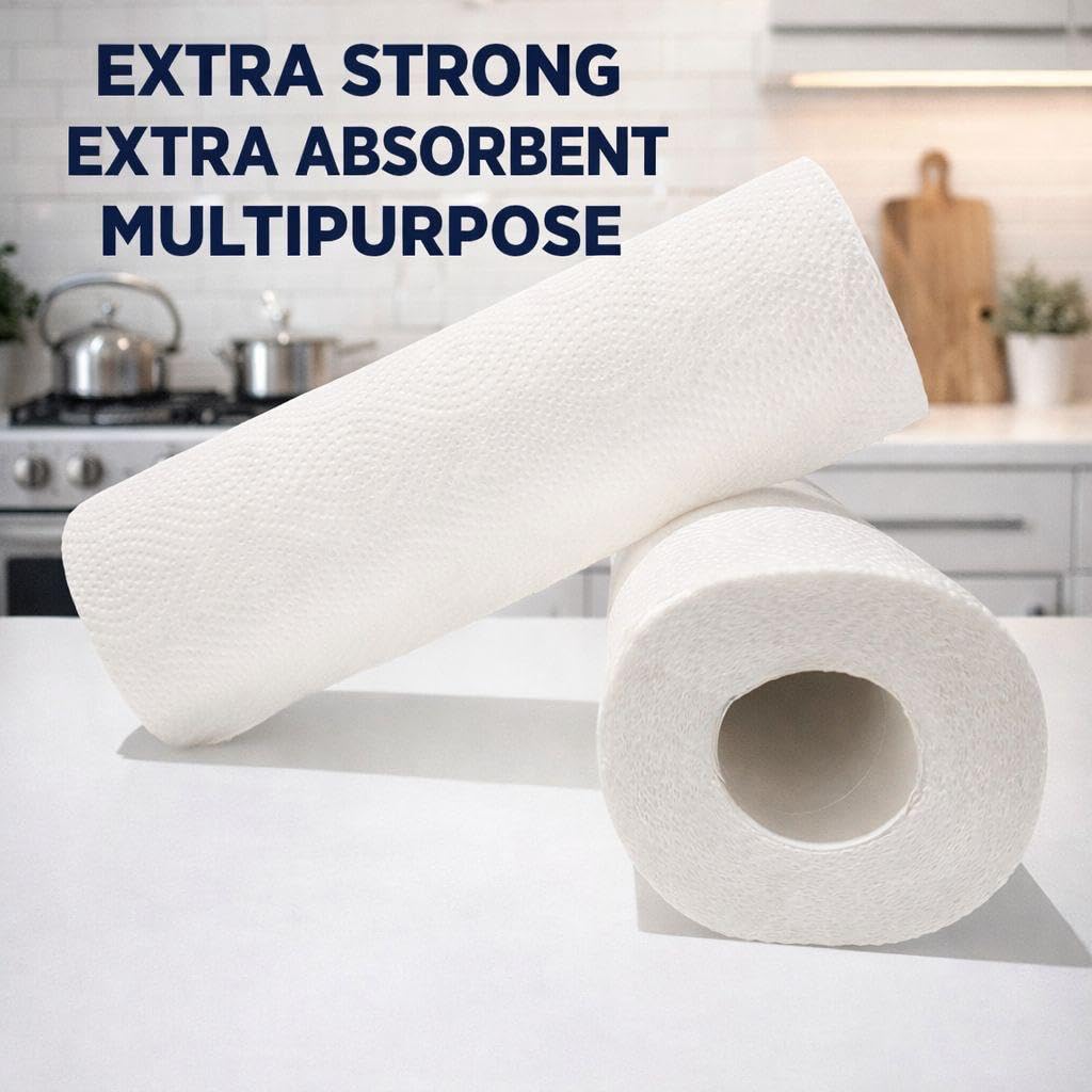 FFinz Kitchen Towels Paper - Extra Absorbent, 100% Virgin Wood Pulp, Oil Remover. 12 Roll, 1200 Sheets